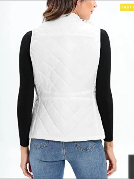 Quilted Puffer Vest Lightweight Gilet Chic Minimal Layering Piece 4 Pockets - Picture 4 of 7